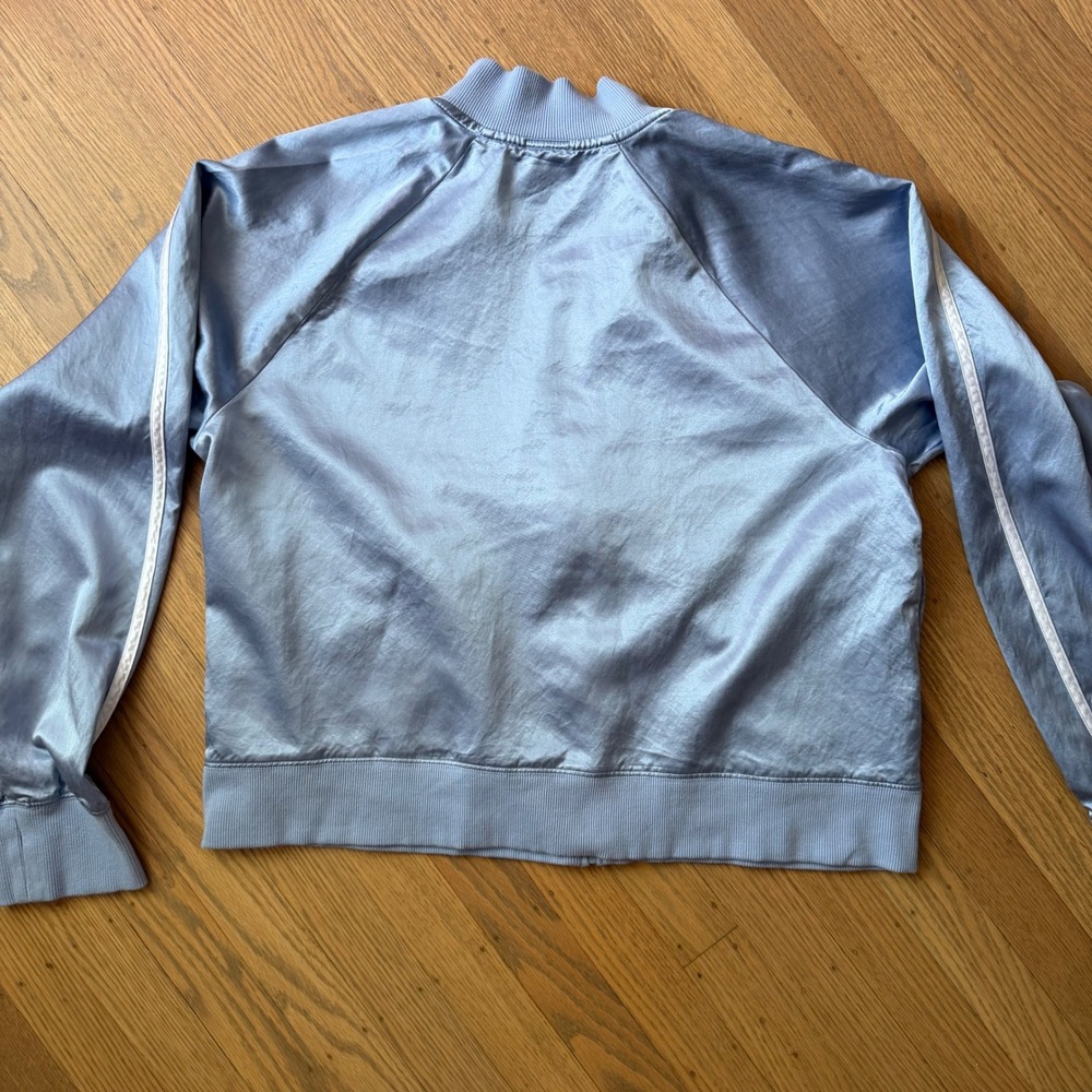 Aerie Offline Women Light Blue‎ Satin Track Jacket Full Zip Striped Sleeve L - Picture 4 of 5